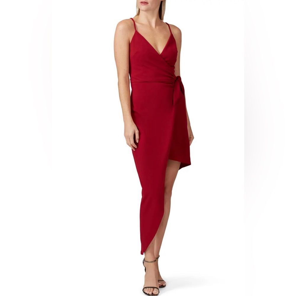 Stylestalker Deep Red Erin Midi Wrap Cocktail Dress W/adjustable straps.